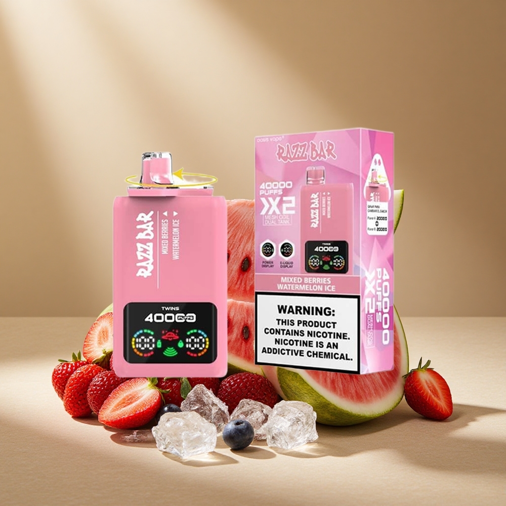 Razz Bar 40000 Züge Einweg-Vape Beerenmix_Wassermelonen-Eis mit Power Screen Display & Typ-C-Port