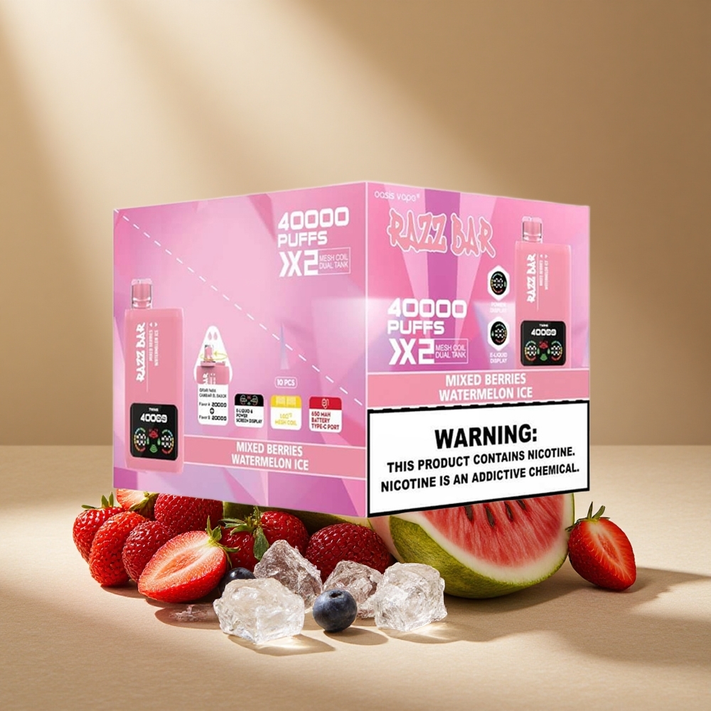 Razz Bar 40000 Züge Einweg-Vape Beerenmix_Wassermelonen-Eis mit Power Screen Display & Typ-C-Port