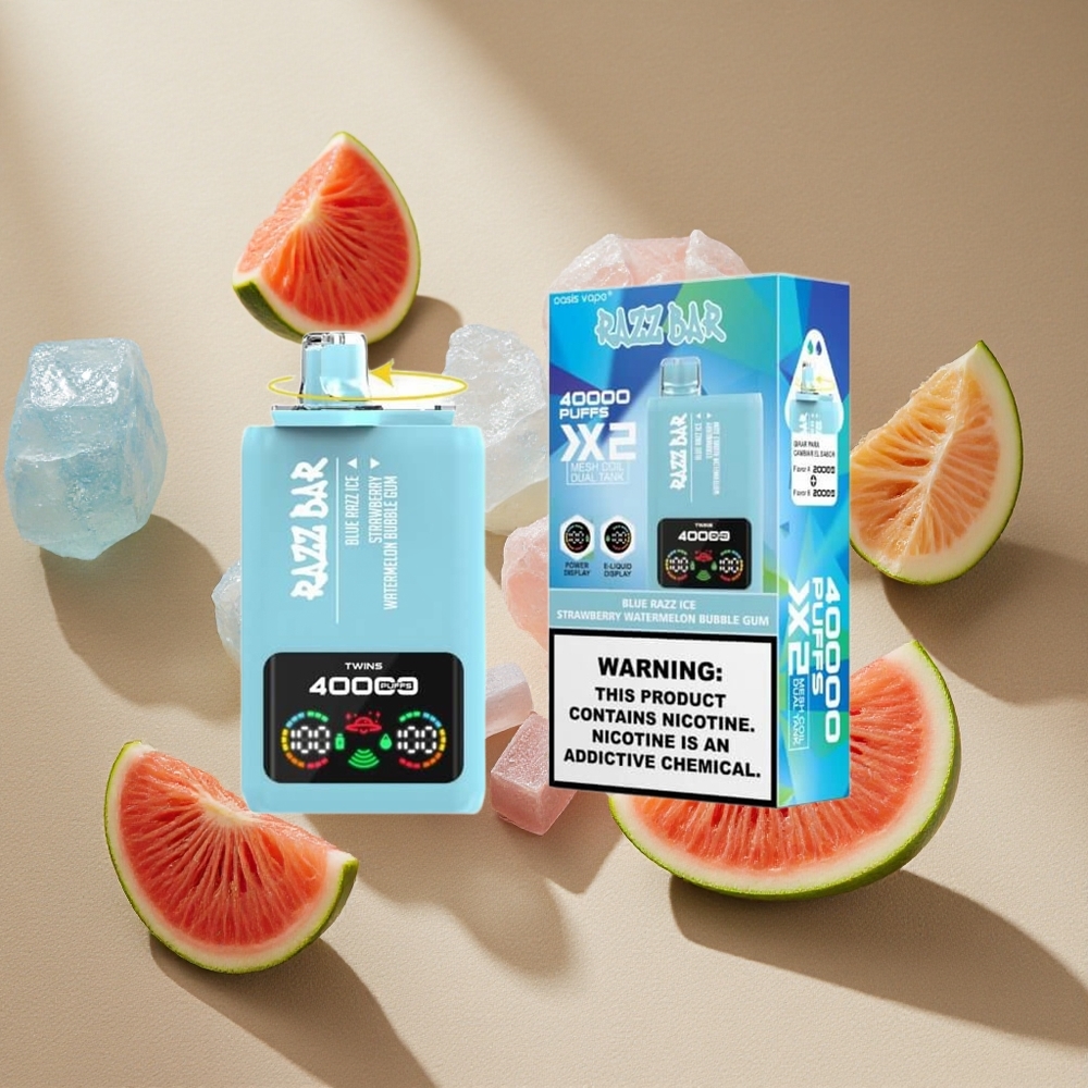 Razz Bar 40000 Züge Einweg-Vape Blaue Himbeer-Eis-Erdbeer-Wassermelone Kaugummi mit Power Screen Display und Typ-C-Anschluss
