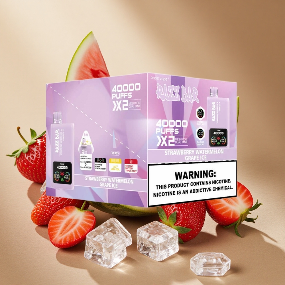 Razz Bar 40000 Züge Einweg-Vape Erdbeer-Wassermelone-Traube-Eis mit Power Screen Display & Typ-C-Port