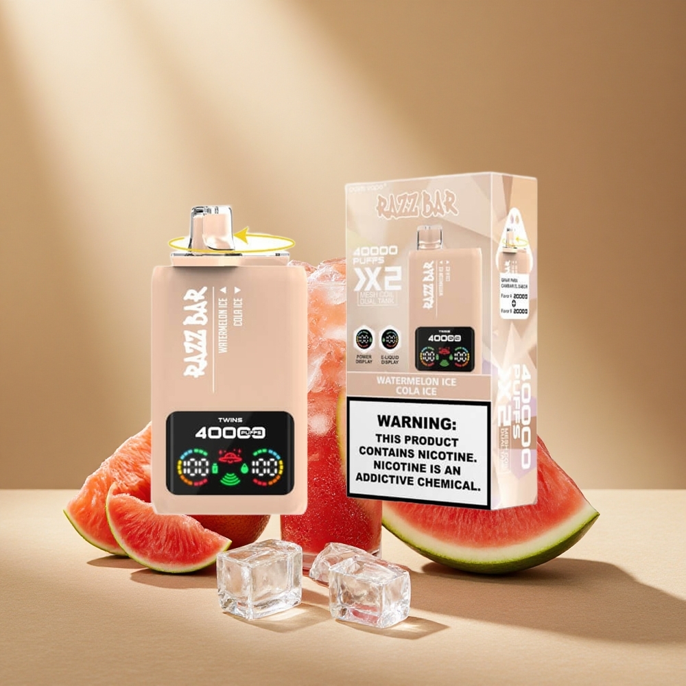 Razz Bar 40000 Züge Einweg-Vape Wassermelone-Eis & Cola-Eis mit Power Screen Display und Typ-C-Anschluss