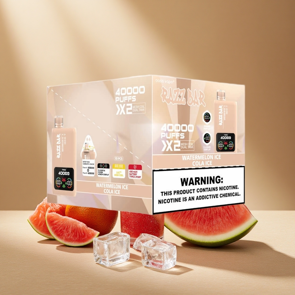 Razz Bar 40000 Züge Einweg-Vape Wassermelone-Eis & Cola-Eis mit Power Screen Display und Typ-C-Anschluss