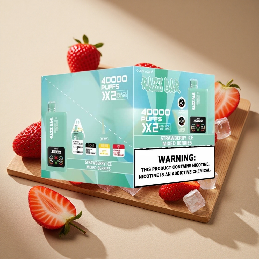 Razz Bar 40000 Züge Erdbeer-Eis_Gemischte Beeren mit Power-Display und Typ-C-Anschluss