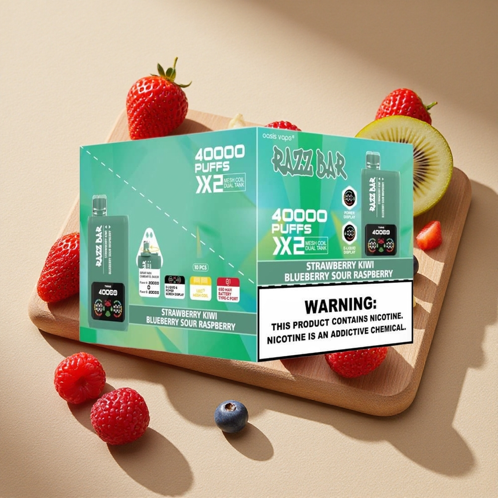 Razz Bar 40000 Züge Erdbeere-Kiwi_Blaubeere-Sauerhimbeere mit Power-Bildschirm und Typ-C-Anschluss