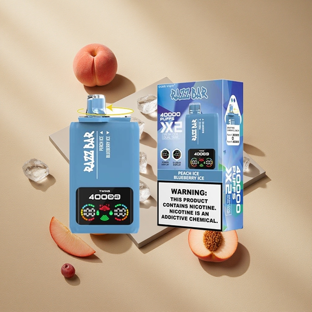Razz Bar 40000 Züge Pfirsich Eis-Blaubeer Eis Einweg-Vape mit Power Screen Display & Typ-C-Anschluss