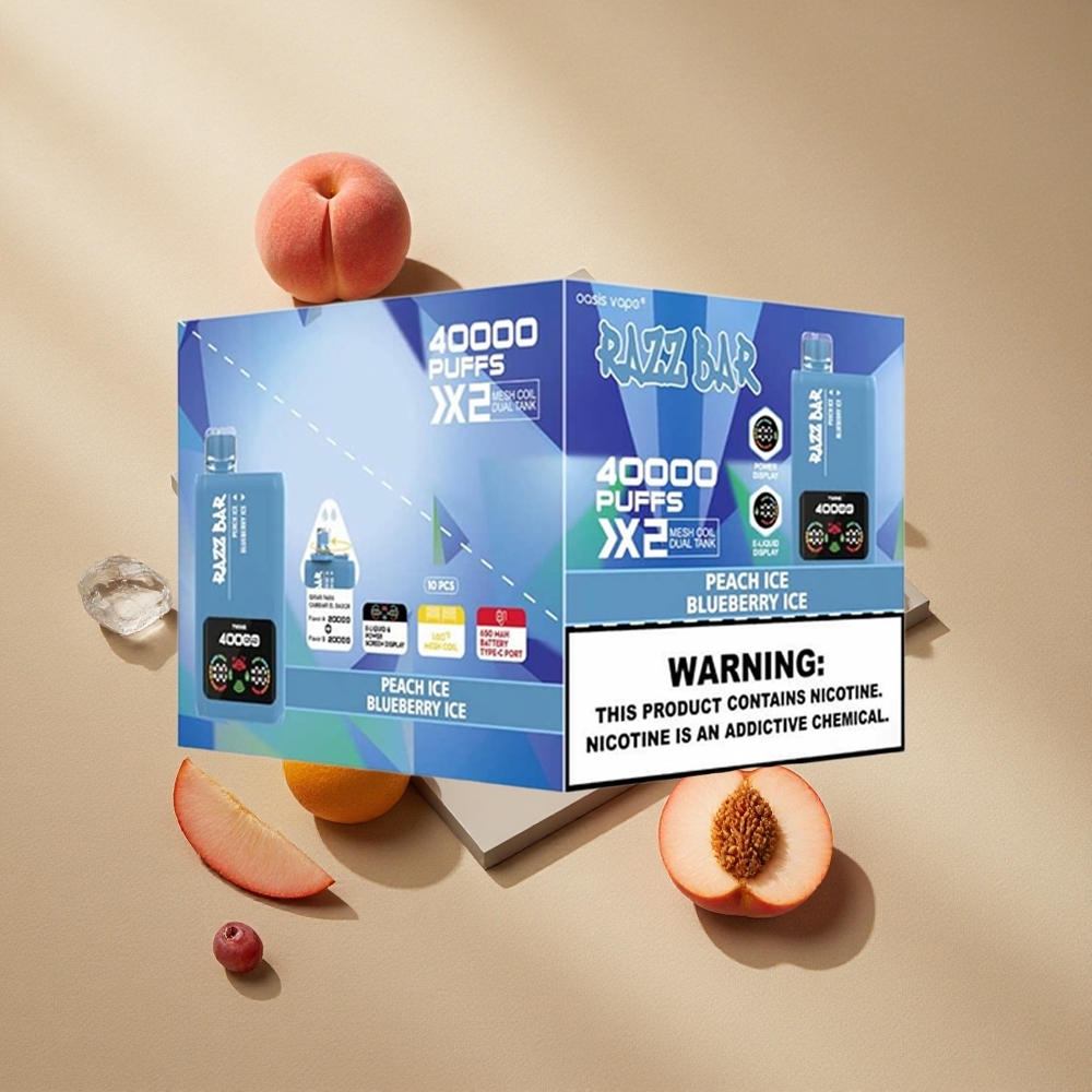 Razz Bar 40000 Züge Pfirsich Eis-Blaubeer Eis Einweg-Vape mit Power Screen Display & Typ-C-Anschluss