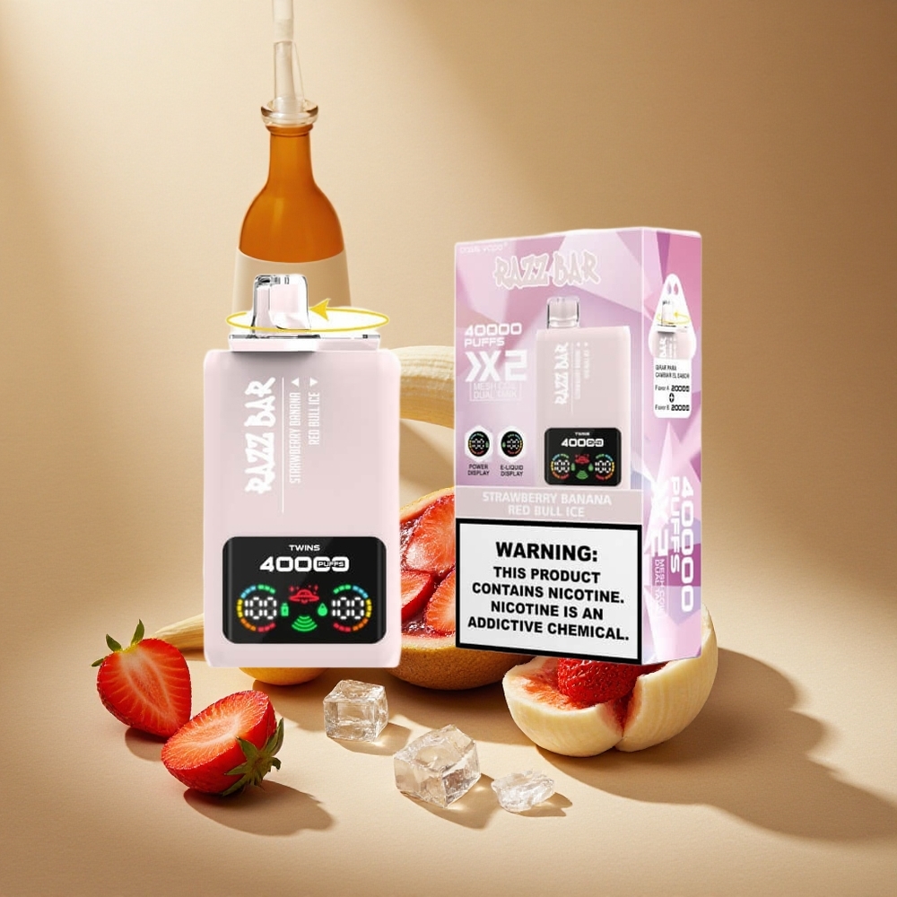 Razz Bar 40000 Züge Wegwerf-Vape Erdbeere-Banane_Red Bull Eis mit Leistungsbildschirm und Typ-C-Anschluss