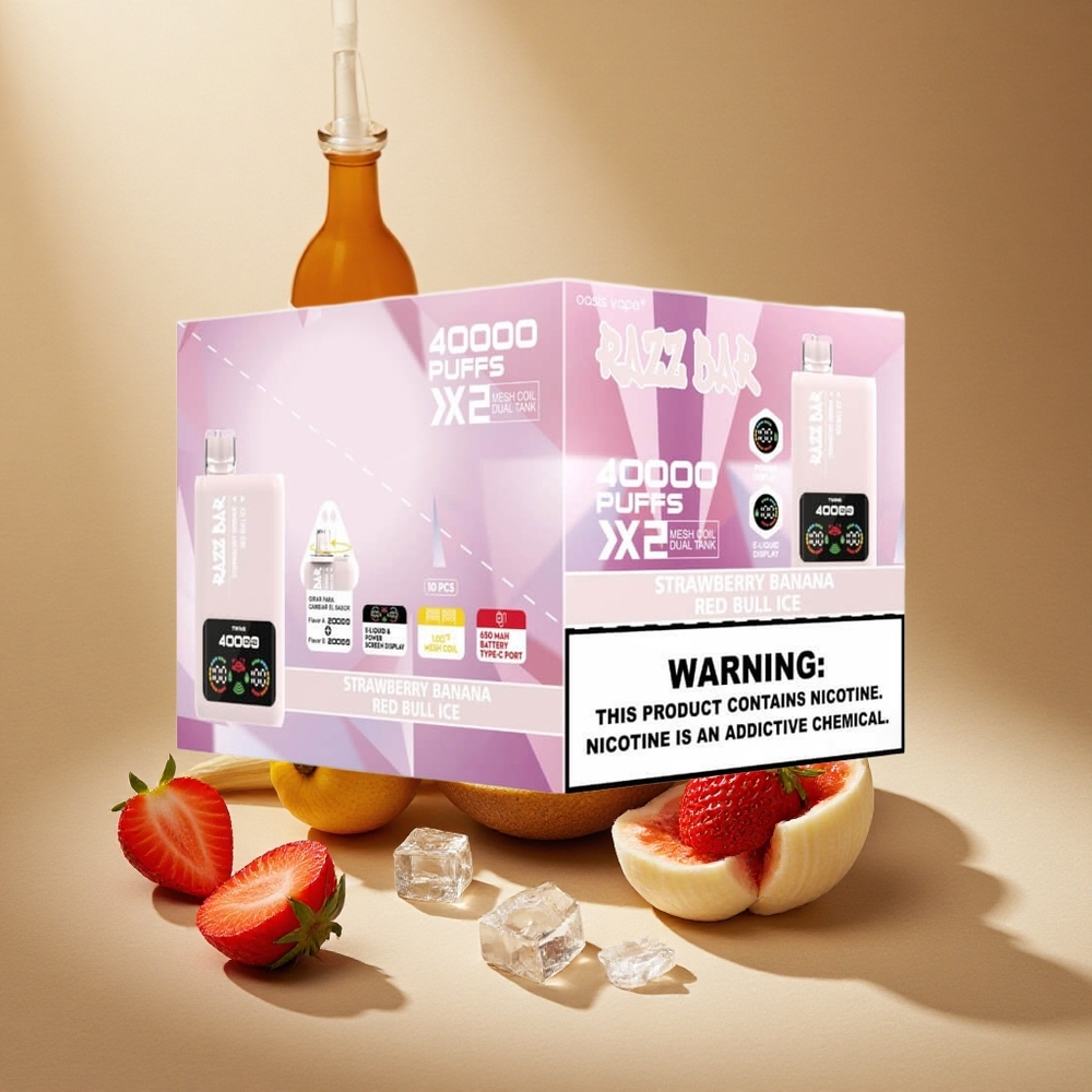 Razz Bar 40000 Züge Wegwerf-Vape Erdbeere-Banane_Red Bull Eis mit Leistungsbildschirm und Typ-C-Anschluss