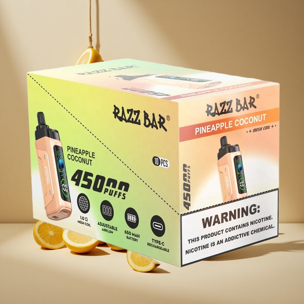 Razz Bar 45000 Züge Einweg-Vape Ananas-Kokos mit 1,0 Ohm Mesh Coil und Typ-C-Aufladung