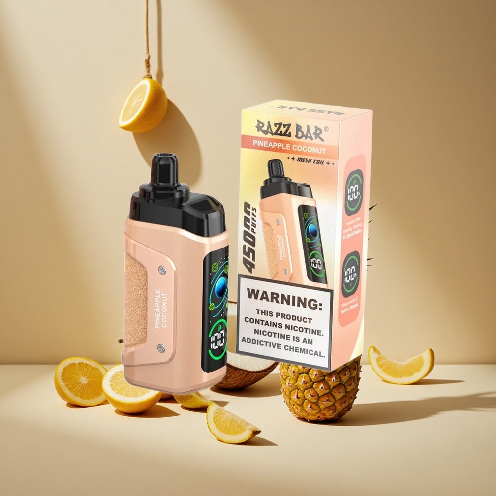 Razz Bar 45000 Züge Einweg-Vape Ananas-Kokos mit 1,0 Ohm Mesh Coil und Typ-C-Aufladung