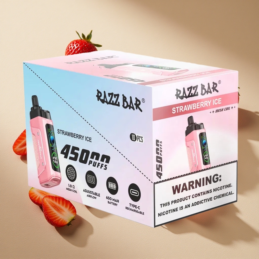 Razz Bar 45000 Züge Einweg-Vape Erdbeer-Eis mit Typ-C-Aufladung & einstellbarem Luftstrom