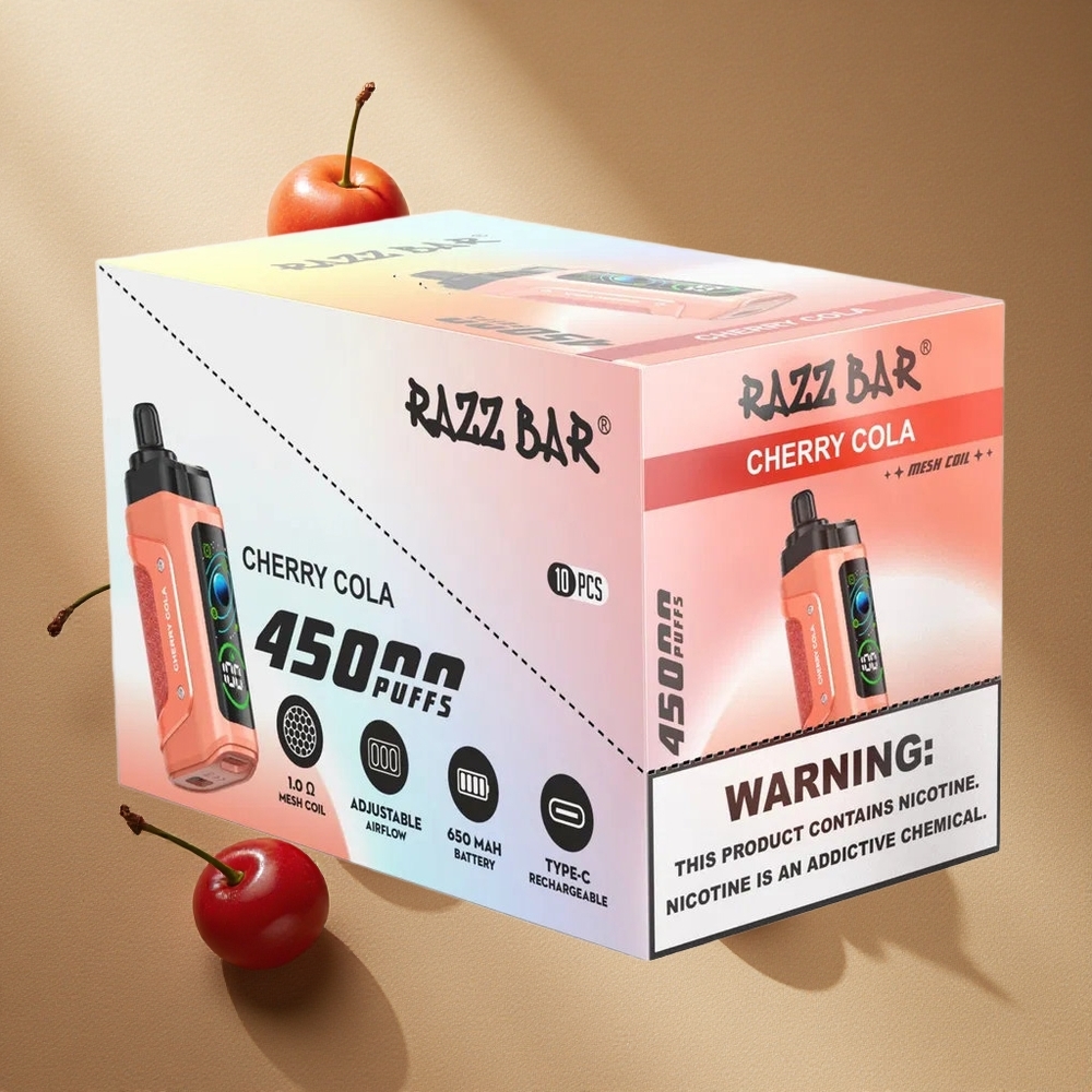 Razz Bar 45000 Züge Einweg-Vape Kirsch-Cola mit 1,0 Ohm Mesh Coil & Typ-C-Aufladung