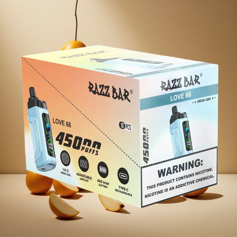 Razz Bar 45000 Züge Einweg-Vape Liebe 66 mit 1,0 Ohm Mesh Coil & Typ-C Aufladbar