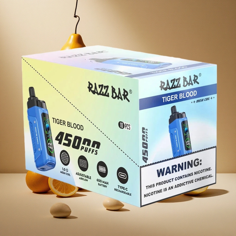 Razz Bar 45000 Züge Einweg-Vape Tigerblut mit 1,0 Ohm Mesh Coil und Typ-C-Aufladung