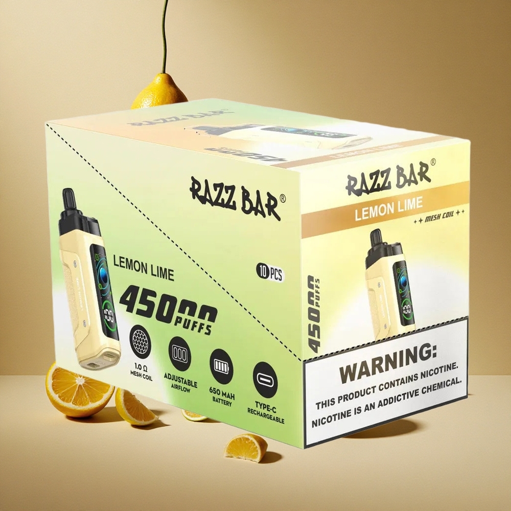 Razz Bar 45000 Züge Einweg-Vape Zitrone Limette & Himbeere mit 1,0 Ohm Mesh Coil und Typ-C Ladung