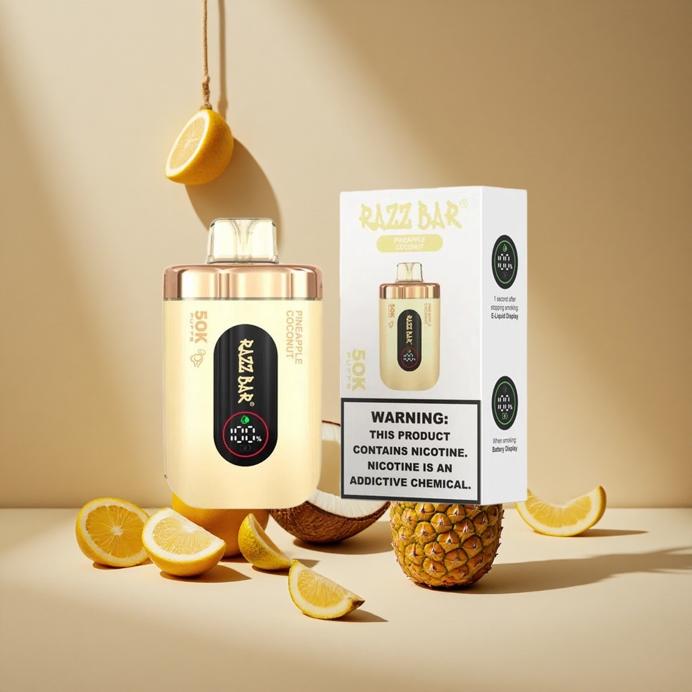 Razz Bar 50K Züge Einweg-Vape Ananas-Kokos mit 50000 Züge & Typ-C-Aufladung