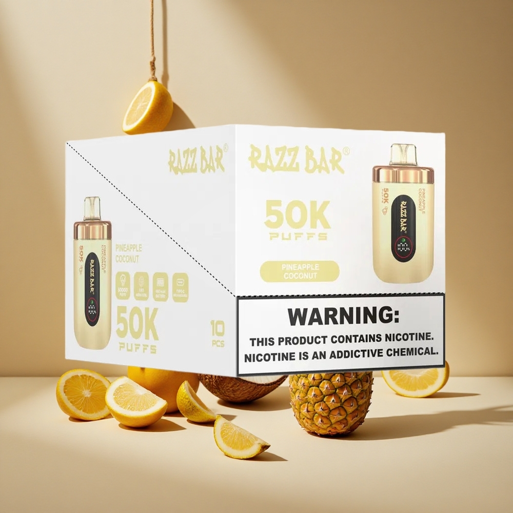Razz Bar 50K Züge Einweg-Vape Ananas-Kokos mit 50000 Züge & Typ-C-Aufladung