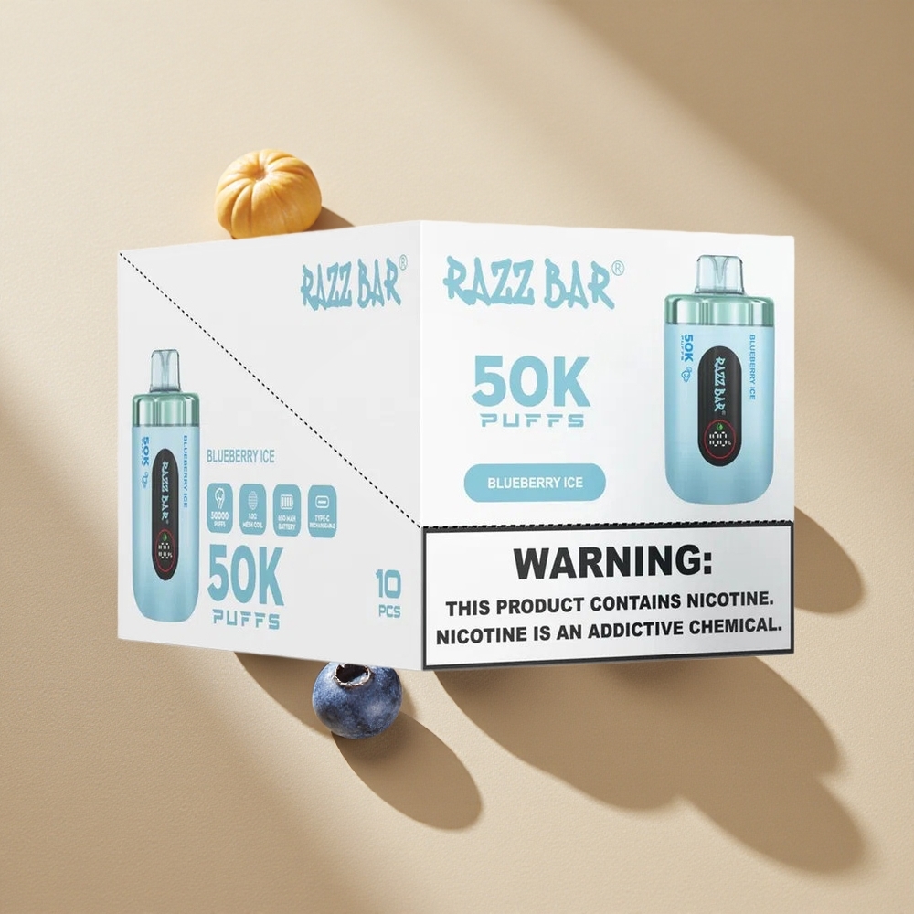 Razz Bar 50K Züge Einweg-Vape Blaubeer-Eis mit 50000 Züge & Typ-C-Aufladbar