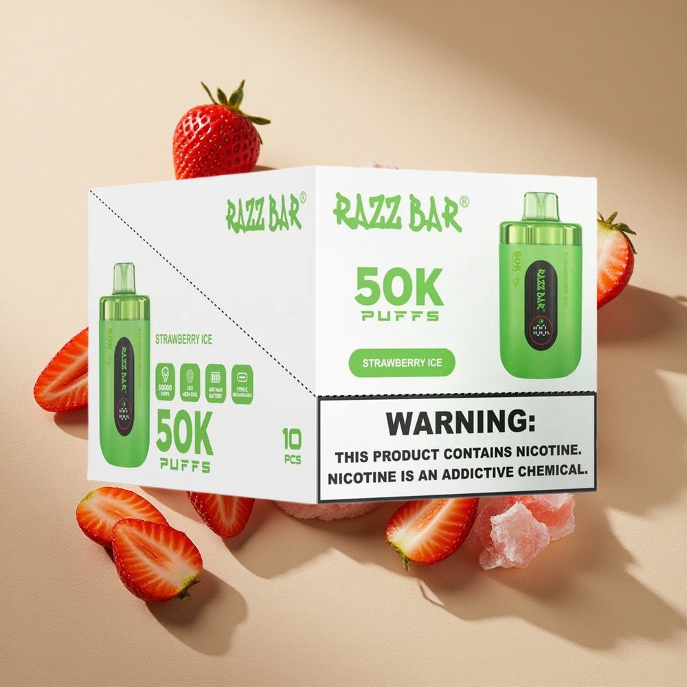 Razz Bar 50K Züge Einweg-Vape Erdbeer-Eis Typ-C Wiederaufladbar 2% Nikotin