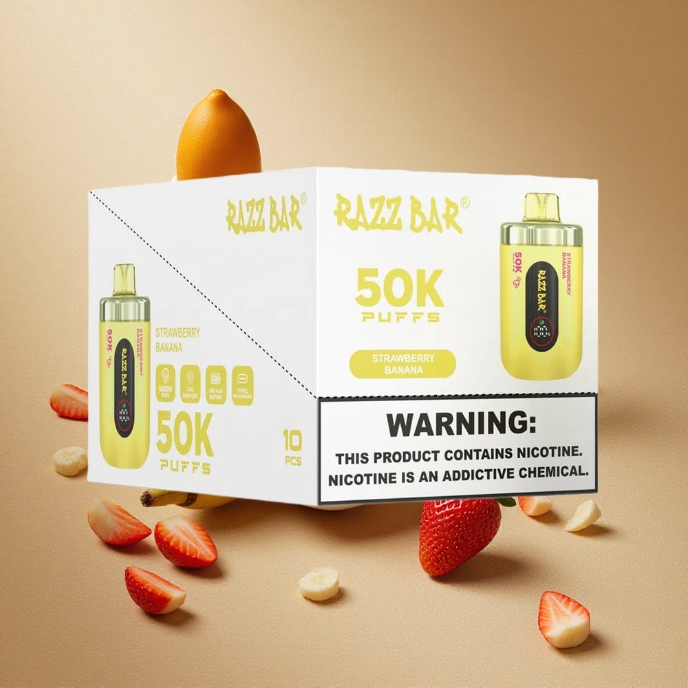 Razz Bar 50K Züge Einweg-Vape Erdbeere Banane Typ-C Aufladbar 2% Nikotin