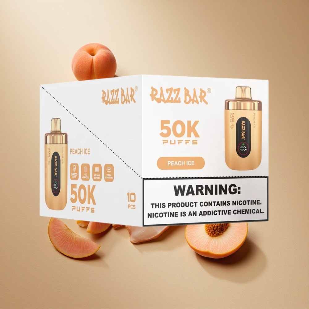 Razz Bar 50K Züge Einweg-Vape Pfirsich-Eis OR Razz Bar 50K Züge Einweg-Vape mit Typ-C-Aufladung und 650-mAh-Akku