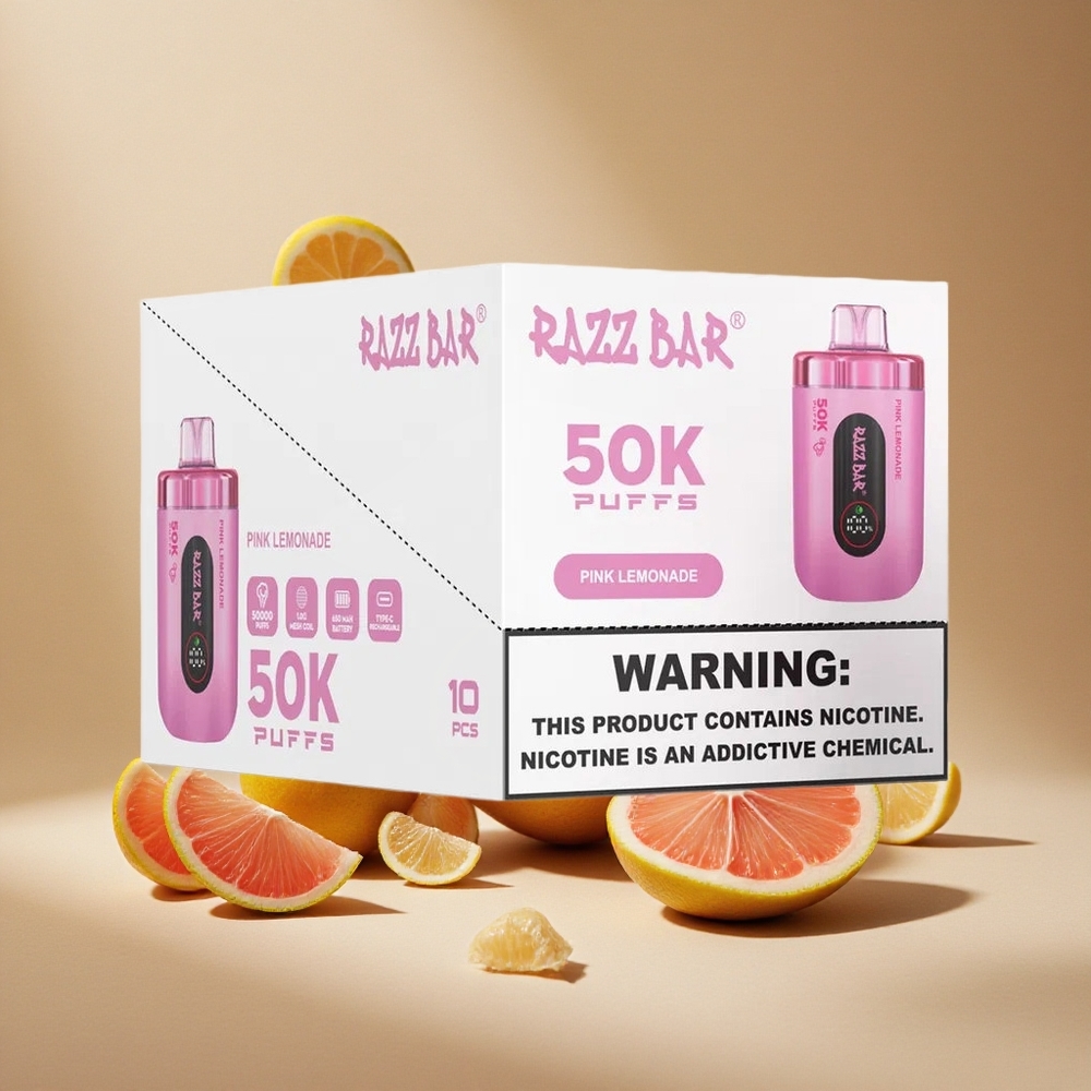 Razz Bar 50K Züge Einweg-Vape Pinke Zitronade Typ-C Aufladbar 2% Nikotin