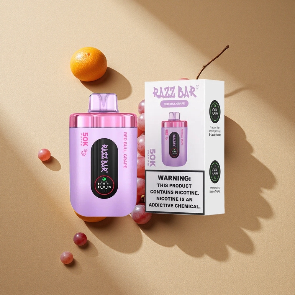 Razz Bar 50K Züge Einweg-Vape Red Bull Traube & Himbeere Typ-C Aufladbar