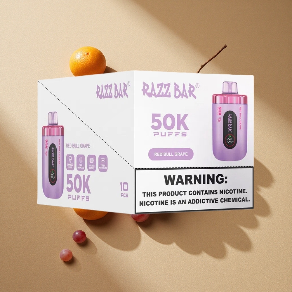 Razz Bar 50K Züge Einweg-Vape Red Bull Traube & Himbeere Typ-C Aufladbar