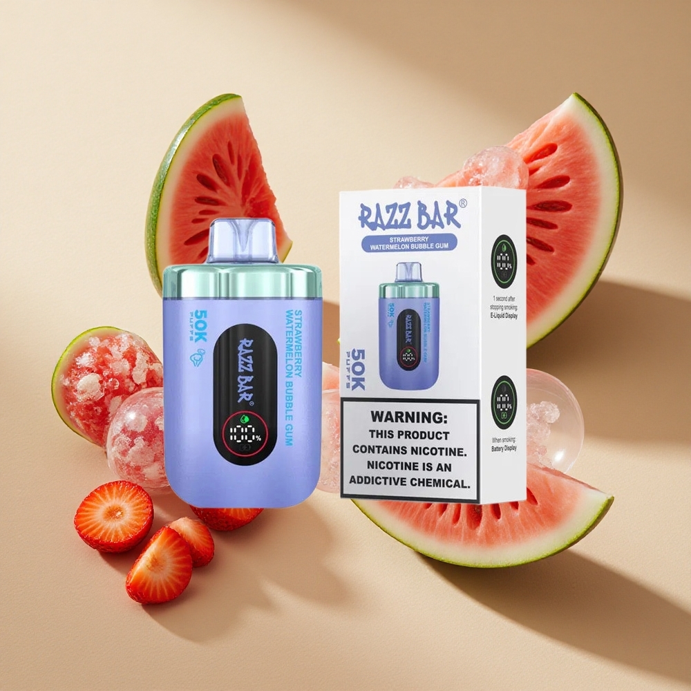 Razz Bar 50K Züge Erdbeer Wassermelone Bubble Gum Einweg-Vape mit Typ-C-Aufladung & 2% Nikotin