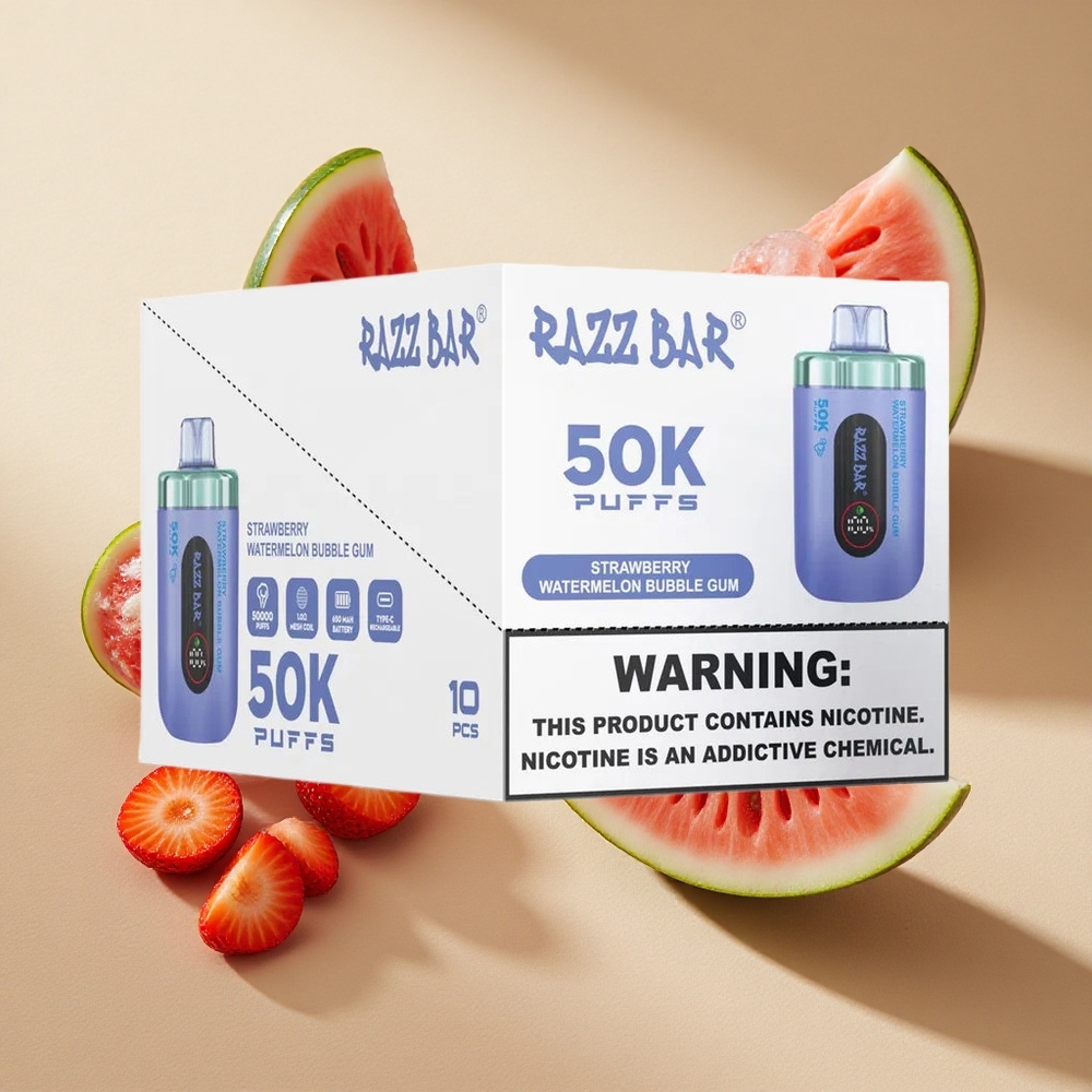Razz Bar 50K Züge Erdbeer Wassermelone Bubble Gum Einweg-Vape mit Typ-C-Aufladung & 2% Nikotin