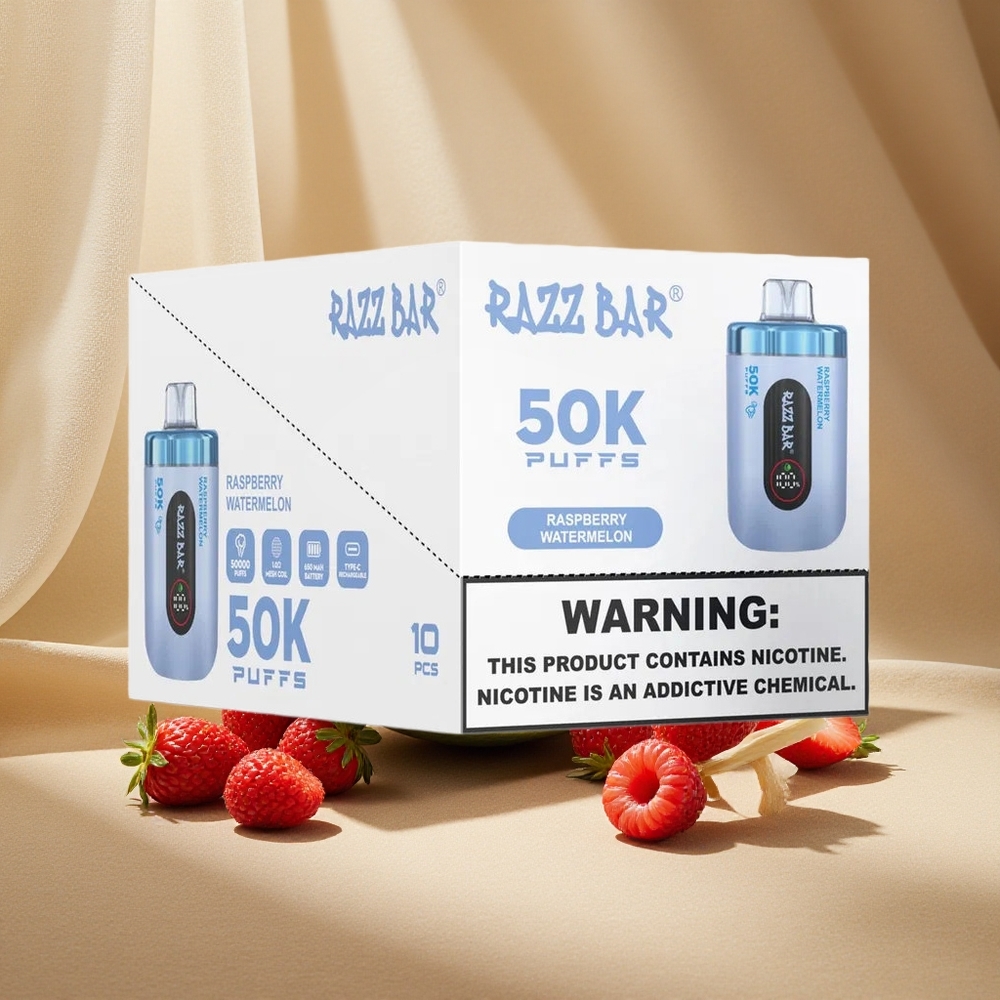 Razz Bar 50K Züge Himbeere Wassermelone Einweg-Vape Typ-C Aufladbar 2% Nikotin