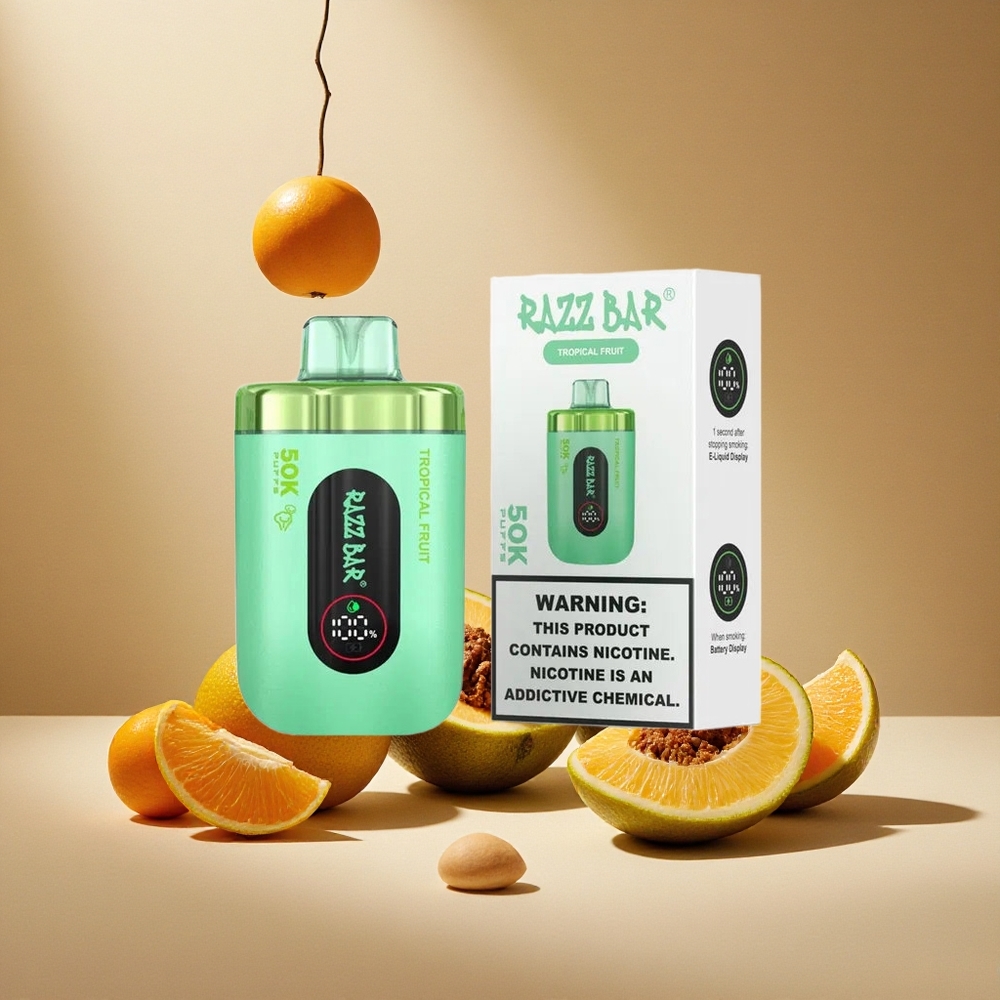 Razz Bar 50K Züge Tropische Frucht-Waldbeere Einweg-Vape mit Typ-C-Aufladung & 2% Nikotin